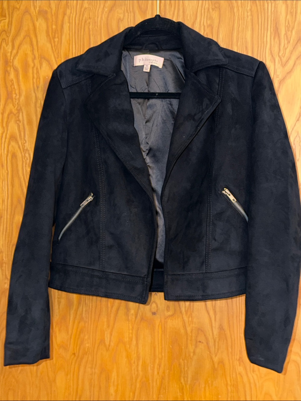 Philosophy Black Suede Moto Jacket with Zip Pockets